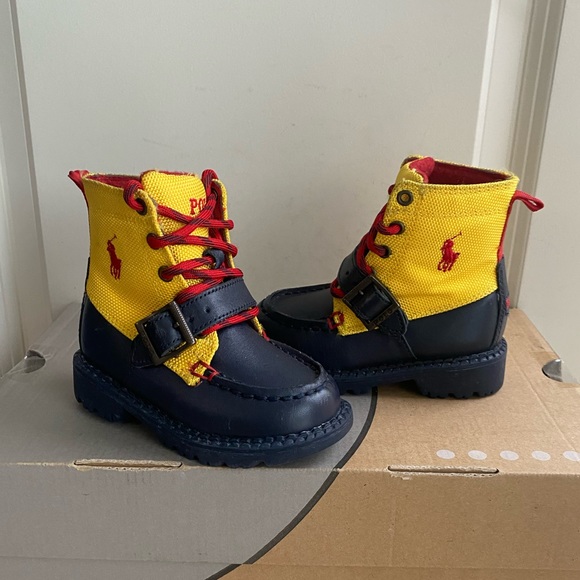Polo Ralph Lauren Yellow/ Navy Toddler Boots- SZ 6 C - Picture 10 of 11